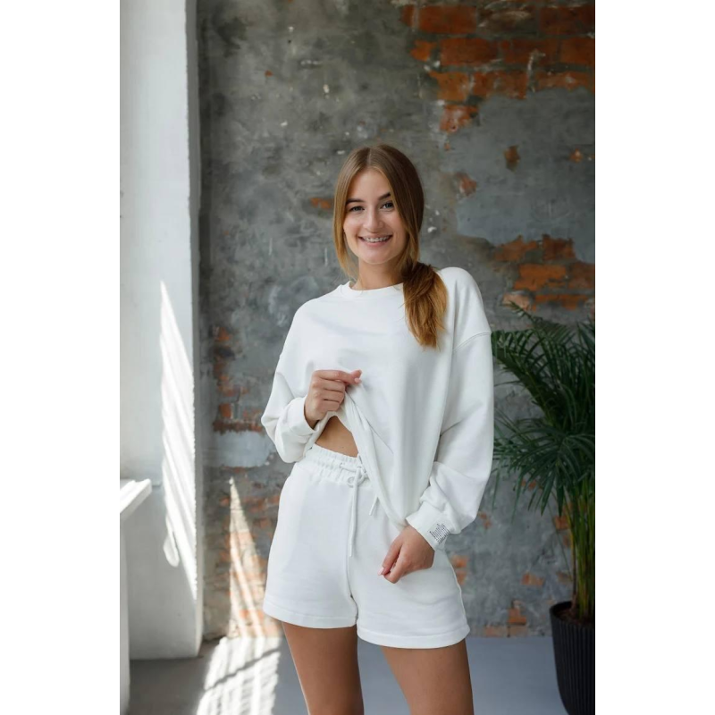 Костюм спортивний жіночий худі з шортами Молочний, XS-S