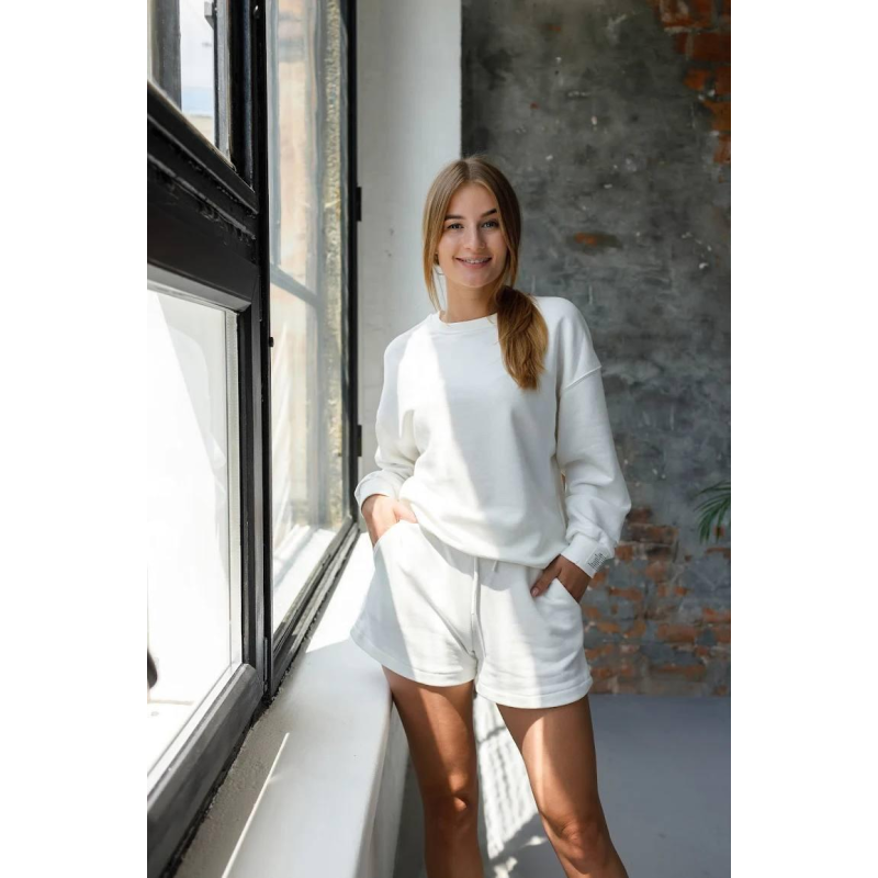 Костюм спортивний жіночий худі з шортами Молочний, M/L