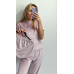 Піжама-комплект (футболка+шорти+штани) з плюшевого велюру, Пудра, M Піжама-комплект (футболка+шорти+штани) з плюшевого велюру, Пудра, M