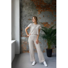 Стильний легкий костюм у рубчик Бежевий, M-L