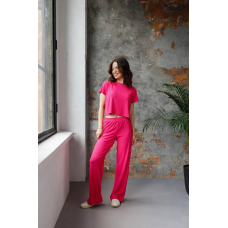 Жіночий легкий костюм у рубчик зі штанами Малиновий, XS-S