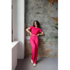 Стильний легкий костюм у рубчик Малиновий, M-L
