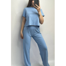 Стильний легкий костюм у рубчик Блакитний, XS-S