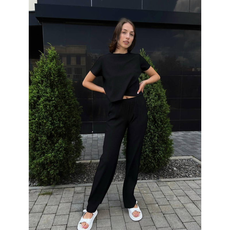 Стильний легкий костюм у рубчик Чорний, XS-S