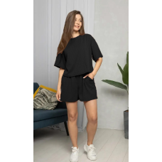 Стильний легкий костюм у рубчик Чорний, 46/48