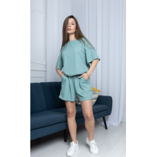 Стильний легкий костюм у рубчик М“ятний, 42/44