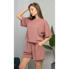 Стильний легкий костюм у рубчик Бежевий 46/48