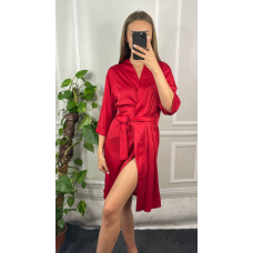 Халат жіночий шовковий під пояс Червоний XL
