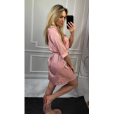 Халат жіночий шовковий під пояс Пудра, M