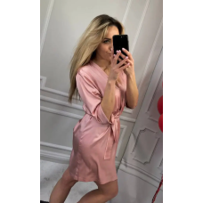 Халат жіночий шовковий під пояс Пудровий, XL