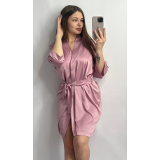 Халат жіночий шовковий під пояс Темно-рожевий, M