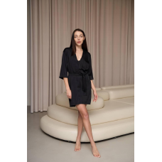 Халат жіночий шовковий під пояс Чорний, L