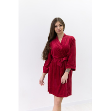 Халат жіночий  велюровий під пояс,Червоний