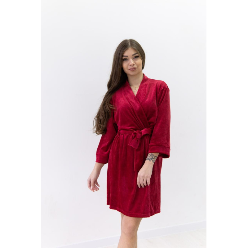 Халат жіночий плюш велюр під пояс Червоний, M