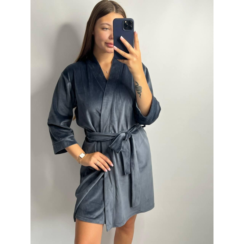 Халат жіночий плюш велюр під пояс Графіт, L