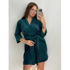 Халат жіночий плюш велюр під пояс Смарагд, M