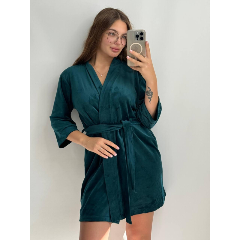 Халат жіночий плюш велюр під пояс Смарагд, L