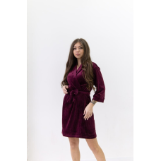 Халат жіночий плюш велюр під пояс Бордо, M