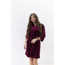 Халат жіночий плюш велюр під пояс Бордо, L