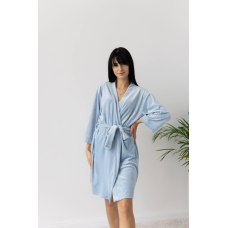 Халат жіночий плюш велюр під пояс Блакитний, XL