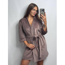 Халат жіночий плюш велюр під пояс Мокко, S