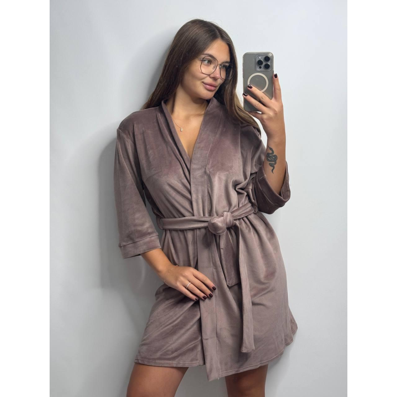 Халат жіночий плюш велюр під пояс Мокко, L