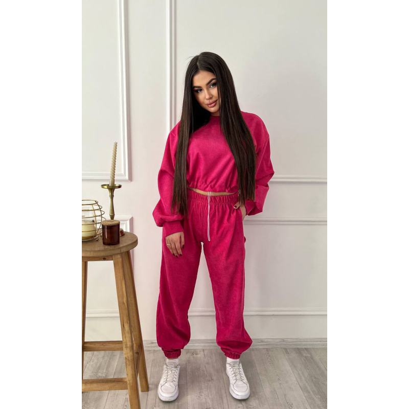 Стильний костюм вельвет у рубчик Рожевий, 48/52