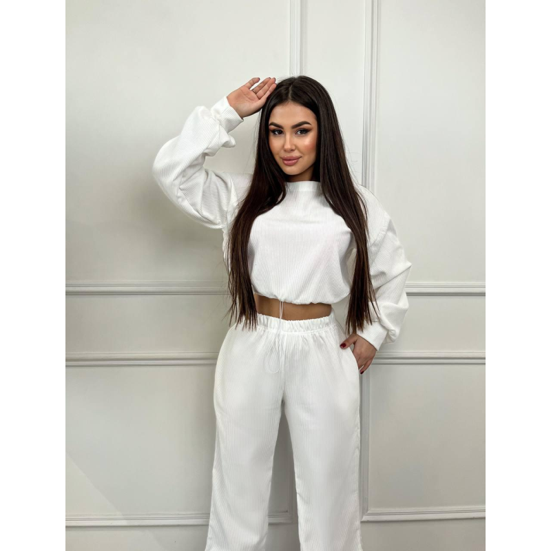 Стильний костюм вельвет у рубчик Молочний, 48/52