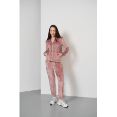 Жіночий велюровий костюм на змійці з капюшоном Рожевий, M