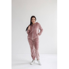 Жіночий велюровий костюм на змійці з капюшоном Рожевий, XL