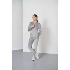 Жіночий велюровий костюм на змійці з капюшоном Срібло, L