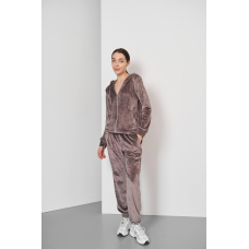 Жіночий велюровий костюм на змійці з капюшоном Шоколадний, L