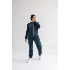 Жіночий велюровий костюм на змійці з капюшоном Смарагдовий, XL