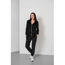 Жіночий велюровий костюм на змійці з капюшоном Чорний, M