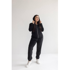Жіночий велюровий костюм на змійці з капюшоном Чорний, XL