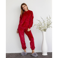 Жіночий велюровий костюм із капюшоном Вишневий, XL