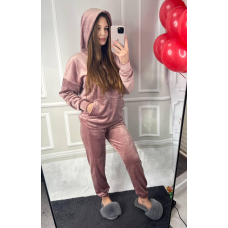 Жіночий велюровий костюм із капюшоном Рожева пудра, XS