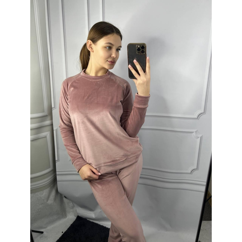 Жіночий спортивний велюровий костюм Рожева пудра, L