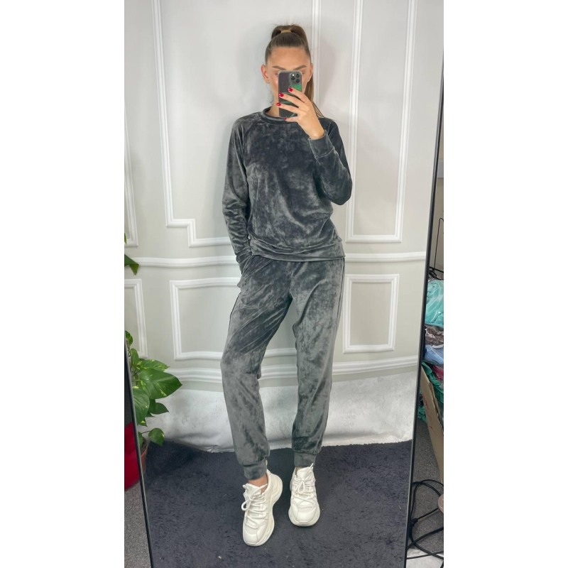 Жіночий спортивний велюровий костюм Графітовий, XXL
