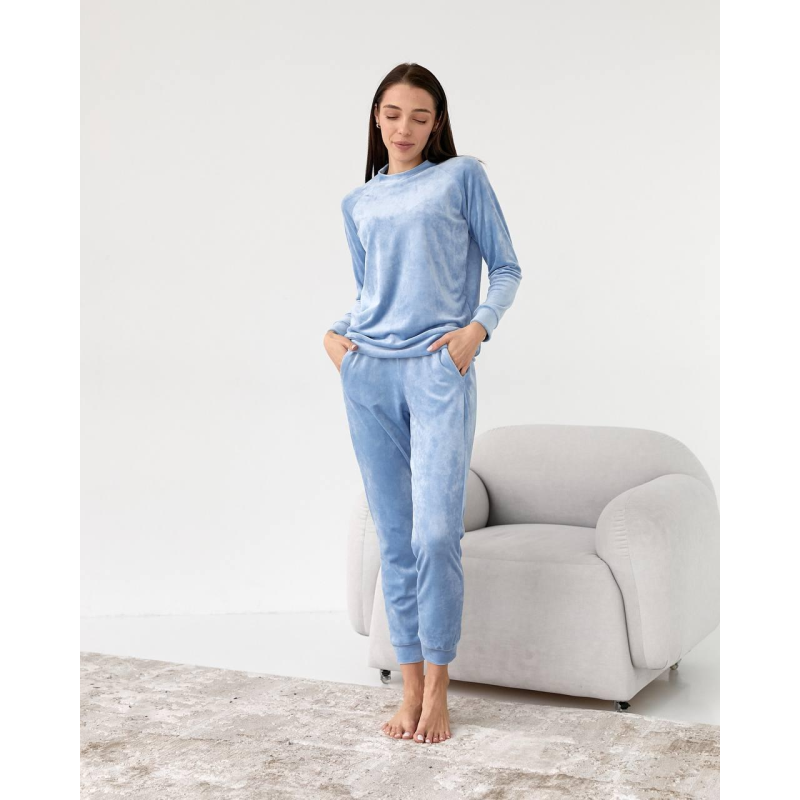 Жіночий спортивний велюровий костюм Блакитний, M