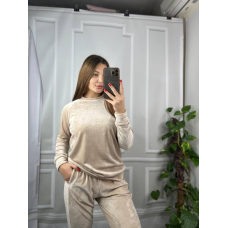 Жіночий спортивний велюровий костюм Світло-бежевий, XL