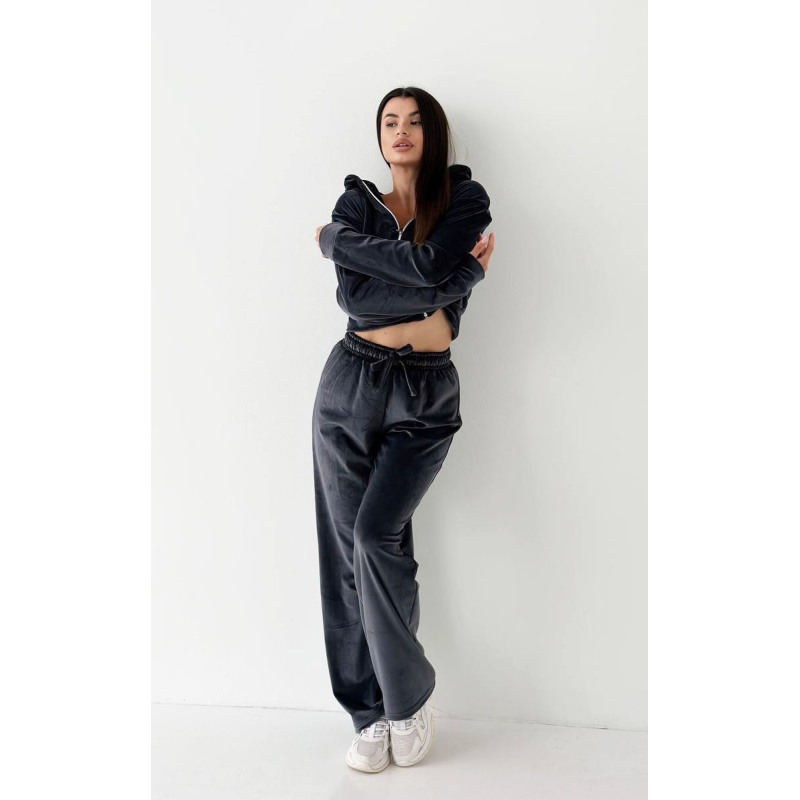 Жіночий велюровий костюм Графітовий, M-L