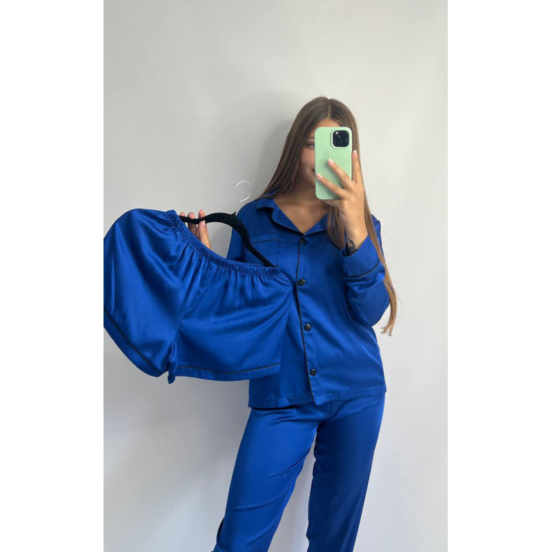 Комплект шовковий трійка сорочка з шортами та штанами Електрик, XL