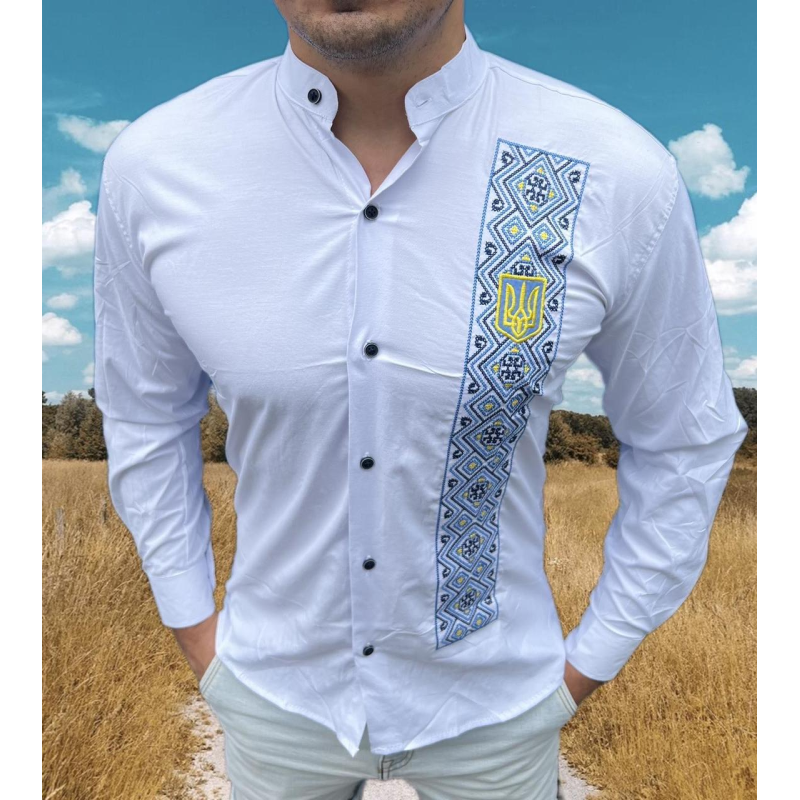 Сорочка вишиванка чоловіча з гербом України Білий 2XL