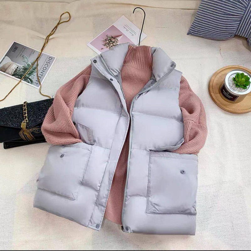 Жіноча жилетка з коміром осінка Сірий, 42/44