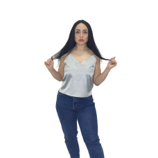 Шовкова майка на тонких бретельках Срібло, 3XL