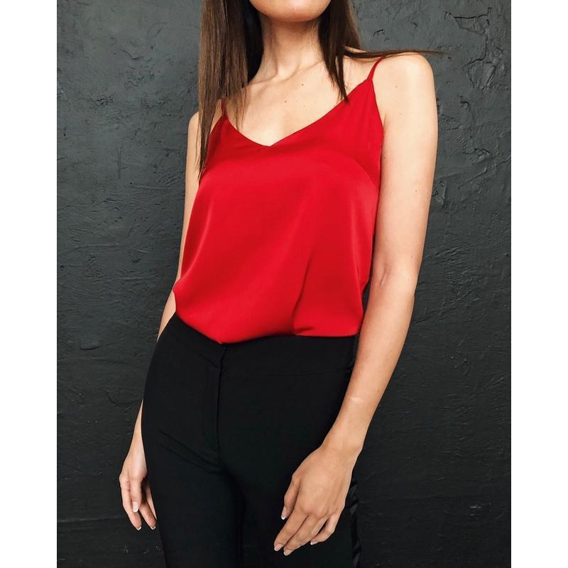 Шовкова майка на тонких бретельках Червоний, XL Шовкова майка на тонких бретельках Червоний, XL