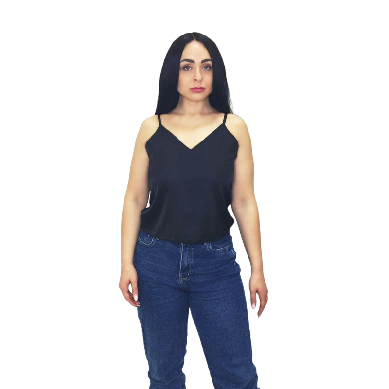 Шовкова майка на тонких бретельках Чорний, 4XL Шовкова майка на тонких бретельках Чорний, 4XL