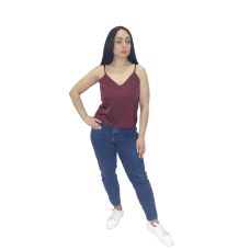 Шовкова майка на тонких бретельках Бордо, 3XL