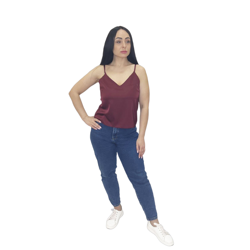 Шовкова майка на тонких бретельках Бордо, 3XL